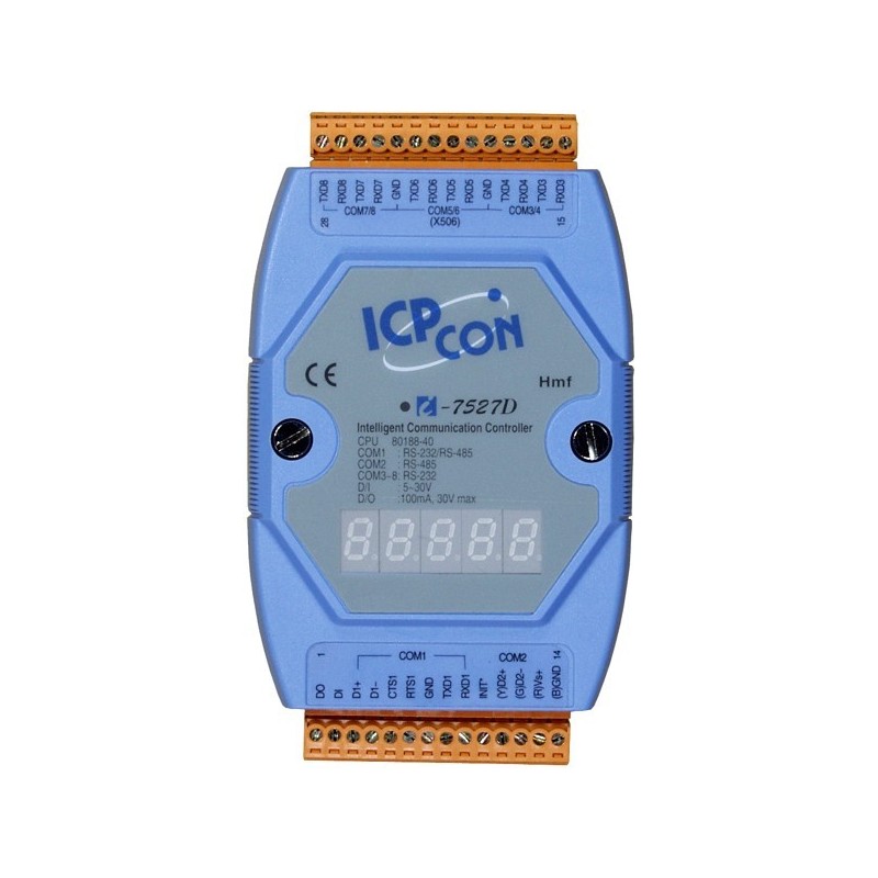 I-7527D Embedded Controller med 1x RS-485, 7x RS-232 porte og LED Display